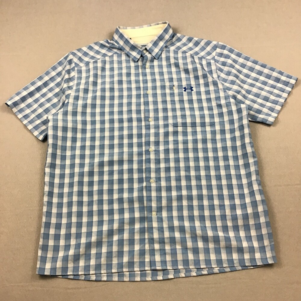 Under Armour Shirt Men Extra Large Blue Fitted Short Sleeve Pocket Fishing XL